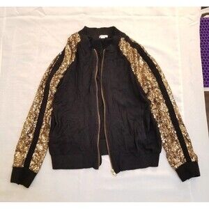 HM Womens Black Gold Sequin Stripe Long Sleeve Jacket Size Small With Pockets